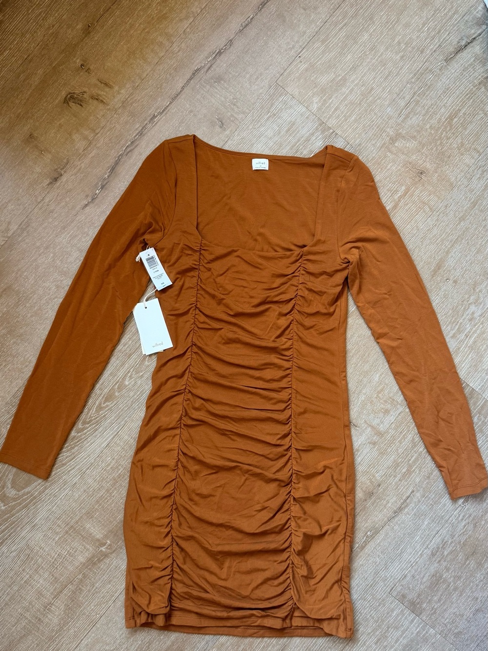 Wilfred Rust Ruched Long-Sleeve Bodycon Dress